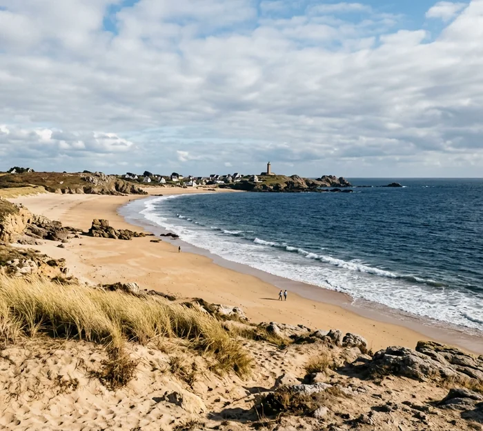 Plage et phare sur la côte du Finistère Sud