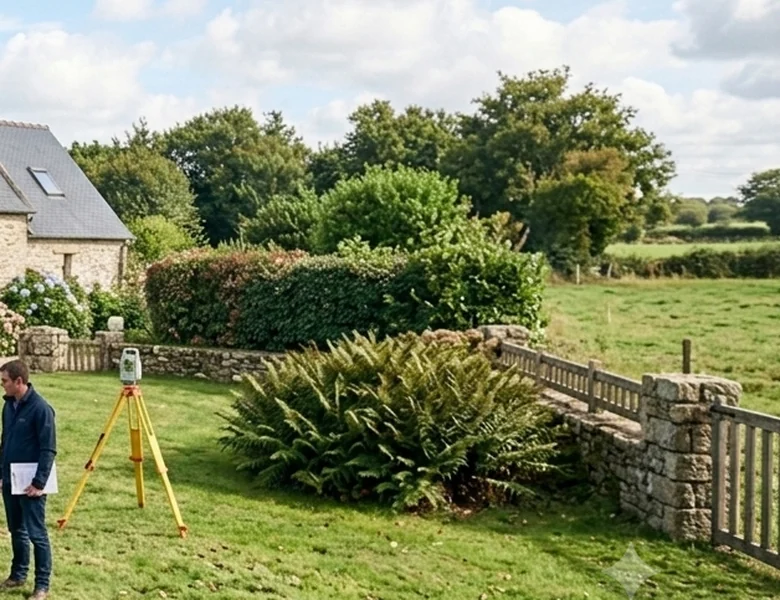 Services Clôture et muret séparant un jardin d'une prairie, limite de propriété en Finistère Sud